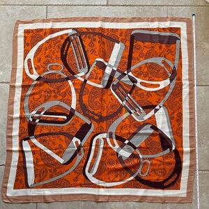 Orange, Brown, Grey and Bone Patterned Scarf. 100% wool. Never worn, new